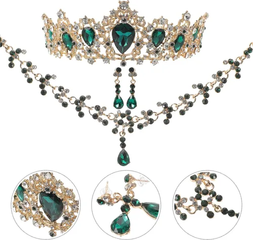 Vista 3 de Vaguelly Wedding Tiaras and Earrings Set, Tiara and Necklace Set, Wedding Bridal Flower Jewelry Set Baroque Tiara Crystal Crown with Comb Retro