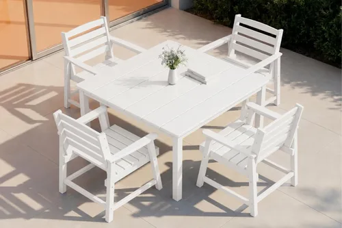 Vista 22 de Juego de comedor al aire libre HDPE para 4, mesa cuadrada y Negro