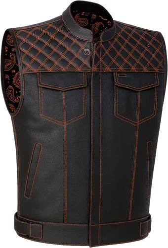 Vista 11 de Jackets 4 Bikes SOA Chaleco de Motocicleta para Hombre, Cuero Genuino de Búfalo, Armadura Trasera, Bolsillos Interiores, Chalecos de Club de Negro