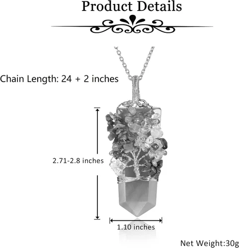 Vista 12 de Collar con colgante de árbol de la vida de 7 chakras naturales de cristal curativo de reiki, joyería para mujer para buena suerte, meditación
