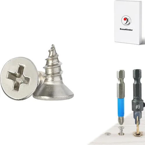 Vista 10 de Tornillos para madera, 120 tornillos Phillips de cabeza plana, tornillo de acero inoxidable 304 con kit de avellanado de madera ajustable (#4 x 1)