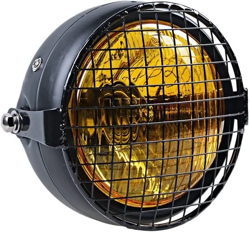 Vista 2 de Faro universal para motocicleta de 6 1/2 pulgadas color ámbar + cubierta de faro con rejilla de malla Cafe Racer Bobber Ámbar + malla
