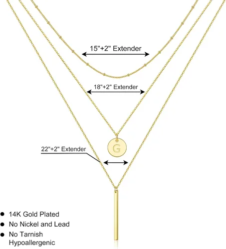 Vista 3 de Gold Initial Layered Necklaces for Women, 14K Gold Plated Coin Letter Necklace Skinny Bar Stacking Necklace Coin Necklace Layer Necklace Multi Bar