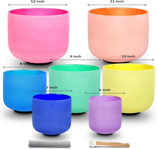 Vista 3 de Leize Chakra Tuned - Juego de 7 cuencos de cristal de cuarzo de 6 a 12 pulgadas con fundas de transporte resistentes y mazos de cuenco para cantar