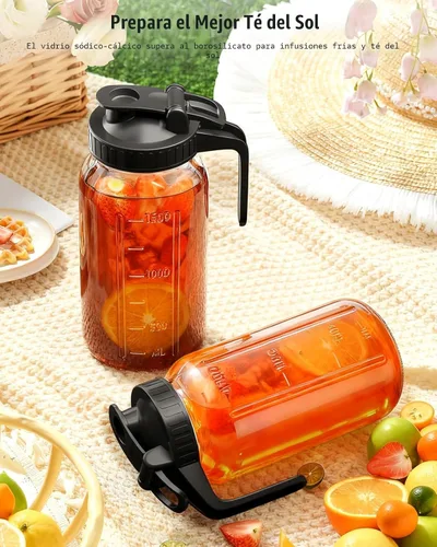 Vista 7 de Jarra Mason Jar de 64 onzas – Jarra de vidrio hermética y a prueba de fugas con tapa, perfecta para té helado, té solar, cerveza fría, leche