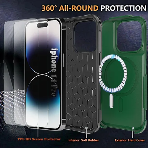 Vista 4 de Funda para iPhone 13 Pro Max y iPhone 14 Pro Max, [compatible con MagSafe] [prueba anticaídas de 10 pies] [2 protectores de pantalla de TPE]