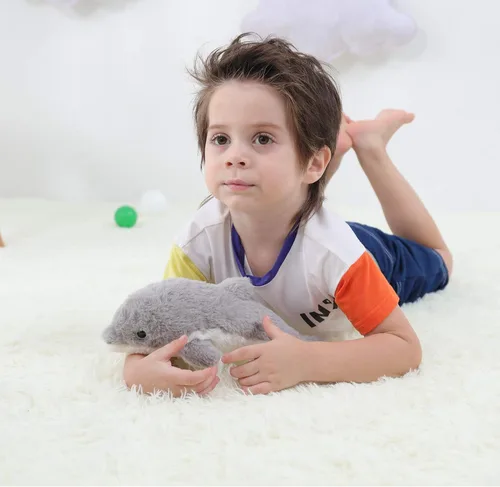 Vista 4 de Apricot Lamb Juguetes de peluche del océano, delfín gris, animal marino, suave, perfecto para niñas y niños (delfín gris, 12 pulgadas)