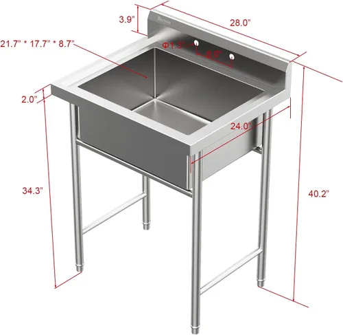 Vista 5 de VINGLI Fregaderos utilitarios independientes mejorados de 28" de acero inoxidable 304 para cuarto de lavandería con protector contra salpicaduras