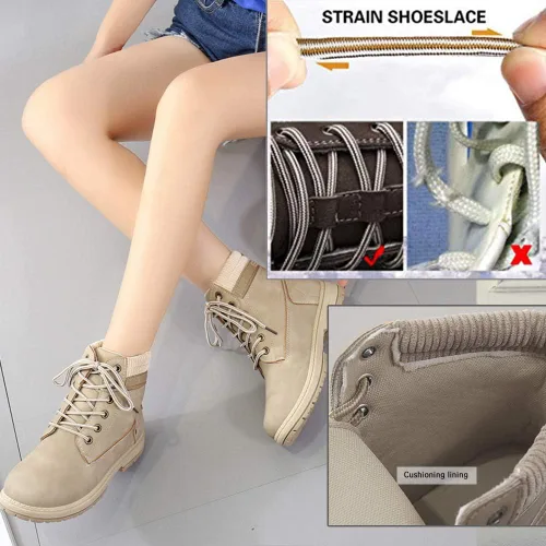 Vista 6 de Athlefit - Botines de combate para mujer con cordones y tacón bajo, impermeables