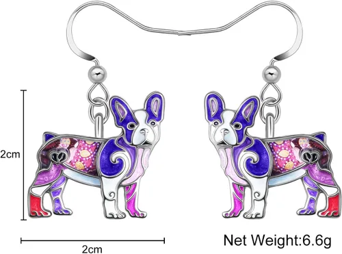 Vista 6 de DALANE Aretes de aleación esmaltada con diseño de bulldog francés para cachorros, joyería para mujeres, niñas, niños, encantos, regalos