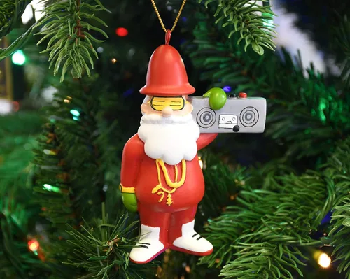 Vista 3 de Tree Buddees Adornos de Navidad retro de los 80 Hip Hop de Santa