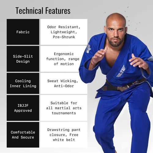 Vista 3 de Elite Sports Kimono para hombres aprobado por la IBJJF (Federación Internacional de Jiu Jitsu Brasileño) de tela pre-encogida para Jiu Jitsu