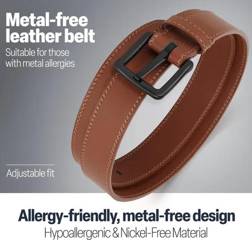 Vista 2 de ITAY - Cinturón de cuero hipoalergénico sin metal TSA, sin níquel, cinturón no metálico, cinturones TSA resistentes para el aeropuerto para hombre