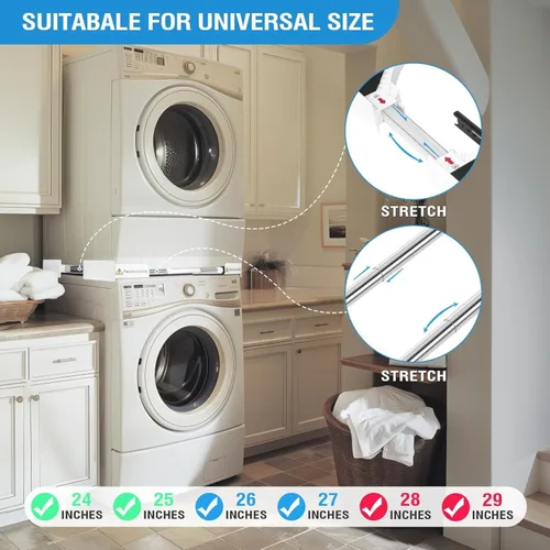 Vista 3 de Generic Kit de apilamiento universal para lavadora y secadora con estante de secado extraíble, ajustable, 1 estante, ahorro de espacio