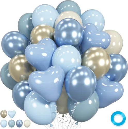 Vista 8 de Globos azul turquesa, 60 unidades de globos azul turquesa con globo azul metálico transparente, globos pastel azul bebé perla y turquesa para Azul