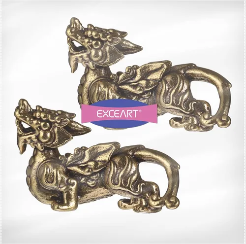 Vista 8 de EXCEART Feng Shui - Estatua de latón Qilin Kylin, escultura de cobre, figuras de Chi Lin, estatua de la suerte Pixiu, decoración para el hogar