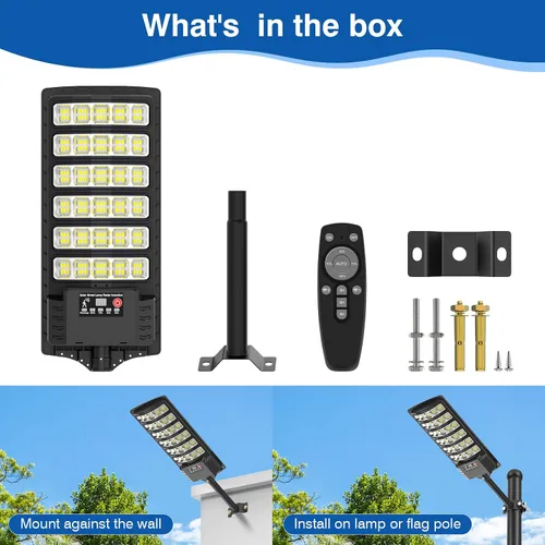 Vista 8 de Farolas solares impermeables para exteriores, 6500K 320°, gran angular, luz solar de estacionamiento 5730LED con sensor de movimiento y control