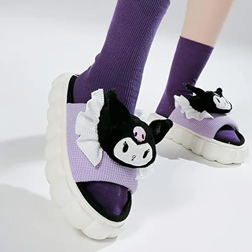 Vista 2 de Pantuflas Kawaii para mujer, zapatos de dibujos animados, cálidas, suaves, antideslizantes, ligeras, de lino, para el hogar