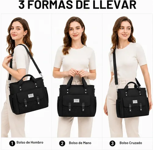 Vista 4 de Bolsa de almuerzo aislada para mujer, negro, nailon, 13.5 x 6.8 x