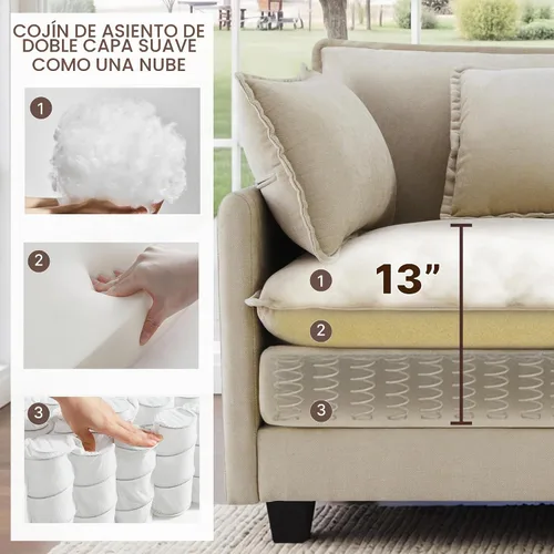 Vista 3 de KISLOT Sofá modular modular de gran tamaño de 74.4 pulgadas con 4 almohadas Sofá nube, cojines dobles, asientos profundos, sala de estar Arena
