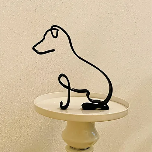 Vista 2 de JOYO Escultura de pared con movimiento gráfico de perro de línea metálica, decoración moderna de marco geométrico abstracto de animal, decoración
