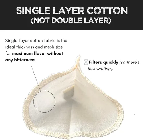 Vista 6 de Filtros reutilizables de algodón orgánico para Hario V60 y Origami Style Pourover filtros de café, taza de cerámica, vidrio, gotero de plástico