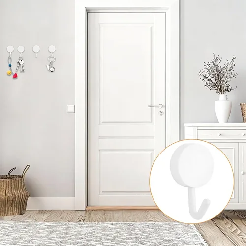 Vista 7 de MOROBOR Ganchos autoadhesivos, 20 ganchos de plástico resistentes para llaves de pared, soportes para calcetines para el hogar, cocina, baño, Blanco