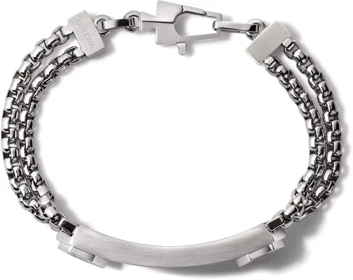 Vista 2 de Bulova Men's Precisionist Stainless Steel Double-Chain Link with Knurled Texture ID Plaque Bracelet
