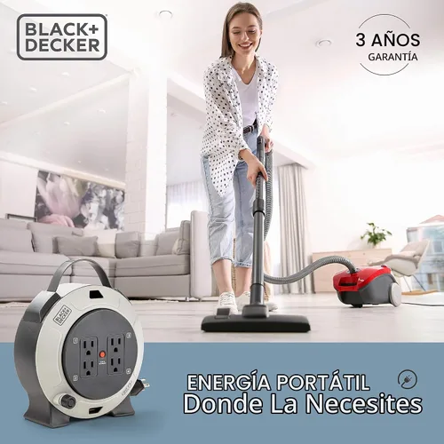 Vista 7 de BLACK+DECKER Carrete de Cable de Extensión Retráctil de 20 Pies con 4 Tomas, Extensión Multi-Enchufe, Botón de Reinicio del Disyuntor Térmico
