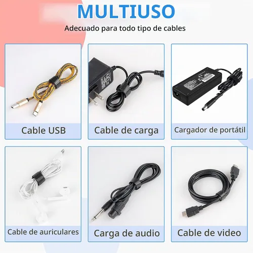 Vista 4 de 60 Sujetadores para Gestión de Cables, Envolturas para Cables Negras de 6 Pulgadas, Sujetadores Reutilizables para Cables Ordenados, PC, TV
