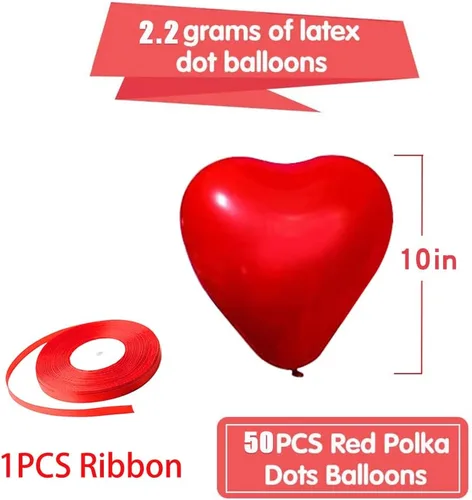 Vista 2 de 50 globos de corazón de amor de 10 pulgadas, globos de corazón de látex rojo para el día de San Valentín, boda, aniversario, compromiso, cumpleaños