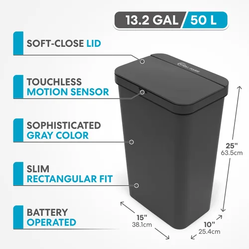 Vista 6 de SIMPLI-Magic Cubo de basura rectangular con sensor de cocina de 13.2 galones / 50 litros, cubo de basura automático sin contacto con tapa de cierre