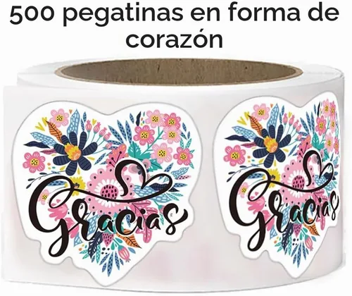 Vista 2 de 500 calcomanías grandes de agradecimiento en español Calcomanías de agradecimiento españolas en forma de corazón para fiestas, clientes, sobre