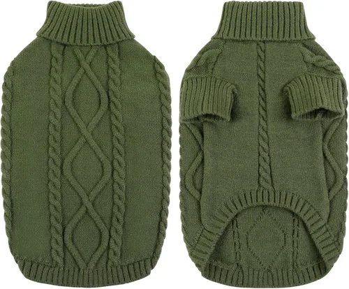 Vista 2 de Queenmore - Suéter de punto trenzado con cuello alto para perros pequeños, para climas fríos, para chihuahua, bulldog, teckel, carlino y yorkie, XS