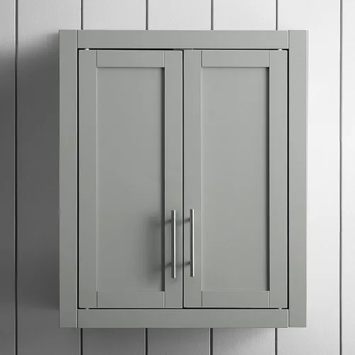 Vista 9 de Crosley Furniture Savannah Armario de almacenamiento para baño montado en la pared con estantes para medicinas, Gris