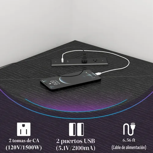 Vista 4 de Escritorio esquinero triangular con tomas de corriente, estantes de almacenamiento para espacio pequeño 90 Degree Corner Table with CPU Stand