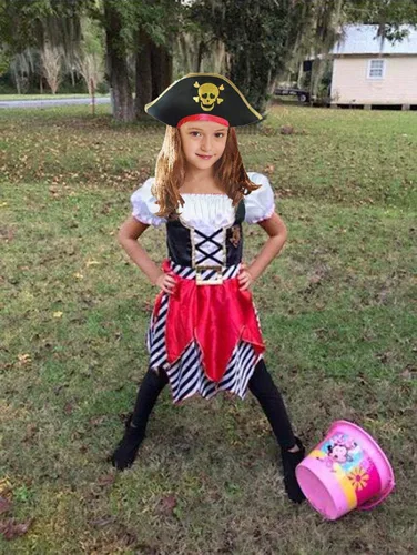 Vista 5 de Toddlers Pirate Costume Girls, Buccaneer Princess Costume Kids, Cruise Pirate Night Outfits for Girls 3-10 Years