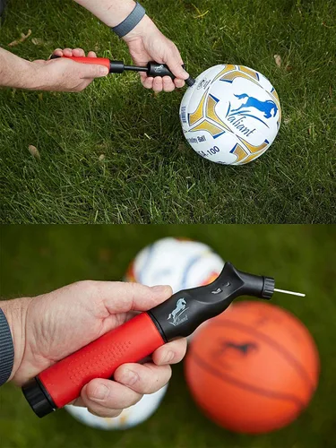 Vista 6 de Valiant Inflador de bola deportiva con 5 agujas y bolsa, bomba de aire portátil de doble acción con pasadores para inflar pelota de fútbol, fútbol
