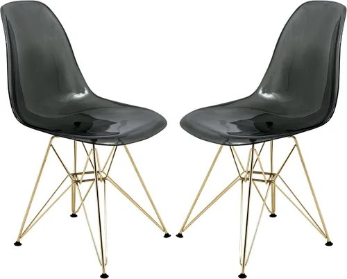 Vista 10 de LeisureMod Sillas de comedor de acrílico con base Eiffel cromada, respaldo ergonómico curvado, juego de 2 sillas laterales ligeras para cocinas