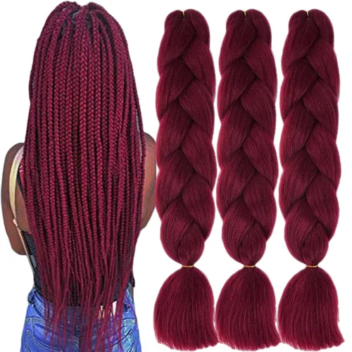 Vista 44 de 3 paquetes de extensiones de cabello sintético para trenzar de color negro a azul, tamaño jumbo ombré, de 24 pulgadas o trenzas de ganchillo