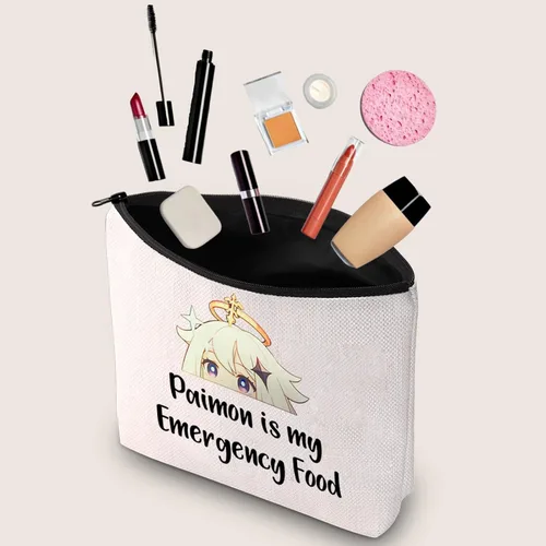 Vista 3 de JXGZSO Bolsa de cosméticos inspirada en el anime Paimon is my Emergency Food Traveller Gift Anime Lover Gift, Paimon, Novedad, Diversión, Inspirado