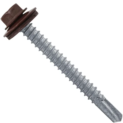 Vista 8 de 12 tornillos para techos de metal ABC gris tipo 3 de 1-1/2 pulgadas, punta de taladro de cabeza hexagonal, arandela EPDM de 9/16 pulgadas. 1 bolsa