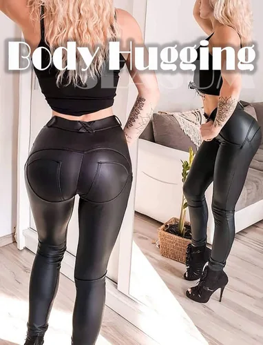 Vista 2 de SEASUM Leggings de piel sintética para mujer elásticos de cintura alta levantamiento de glúteos color negro pantalones de piel sintética sexy