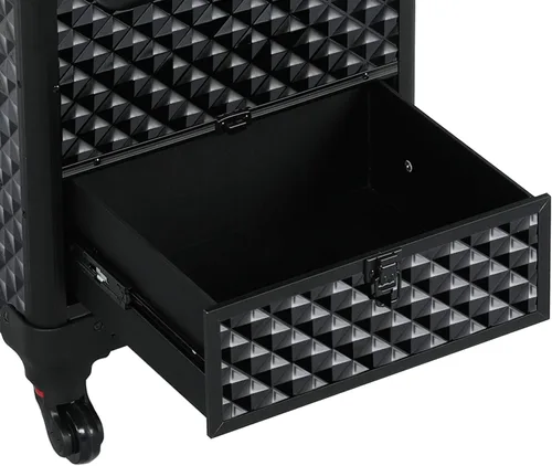 Vista 7 de Yaheetech Estuche de Maquillaje Tipo Tren con Ruedas, Estuche de Aluminio para Cosméticos con Ruedas, Estuche de Barbero para Salón, Carrito