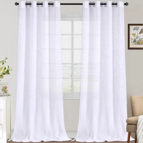 Vista 13 de FantasDecor Cortinas traslúcidas de lino de 63 pulgadas de largo, juego de 2 paneles de cortinas filtrantes de luz, cortinas de privacidad