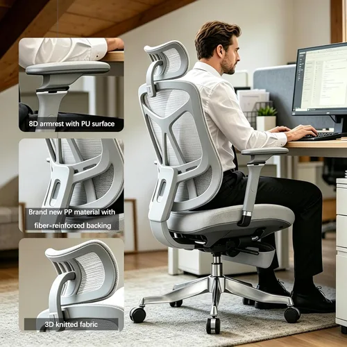 Vista 6 de Ergonomic Gaming Chair Adjustable Lumbar Support,High Back Desk Chair Breathable Mesh Seat, Reclining Computer Chair with Footrest for Home and