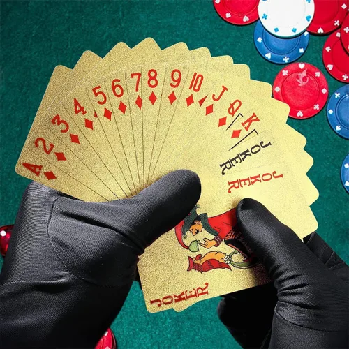 Vista 5 de 10 Paquetes de Cartas de Juego - 5 Negras 5 Doradas HD, 54 Cartas de Póquer Estándar de Plástico Impermeable para Fiestas Familiares naipes de oro