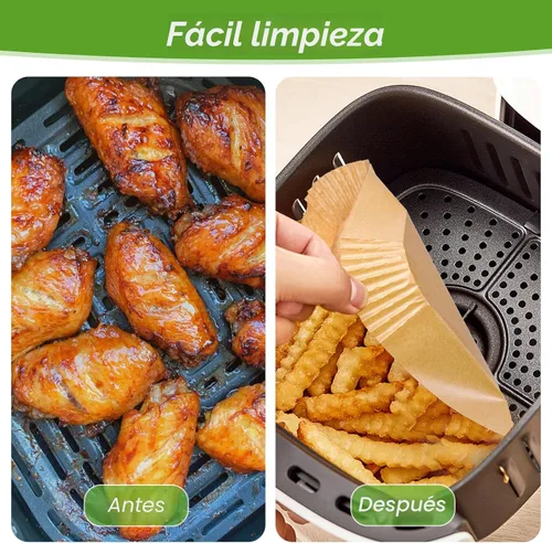 Vista 5 de 360 piezas de 16,5 cm de lado forros desechables para freidora de aire, papel de pergamino sin blanquear y resistente para freidora de aire, sin