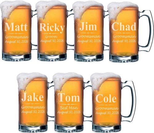 Vista 11 de My Personal Memories Juego de 4, juego de 8 y más tazas de cerveza grabadas personalizadas de padrinos de boda de 16 onzas, regalos personalizados