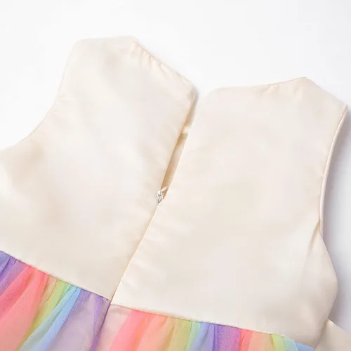 Vista 5 de Uhnice Vestido de malla sin mangas con lentejuelas para niña pequeña para fiesta de boda, Arco iris